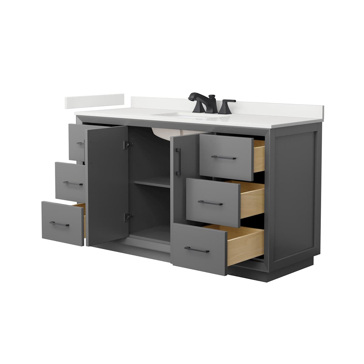 Strada 60" Free Standing Single Basin Vanity Set with Cabinet and Quartz Vanity Top - image 14