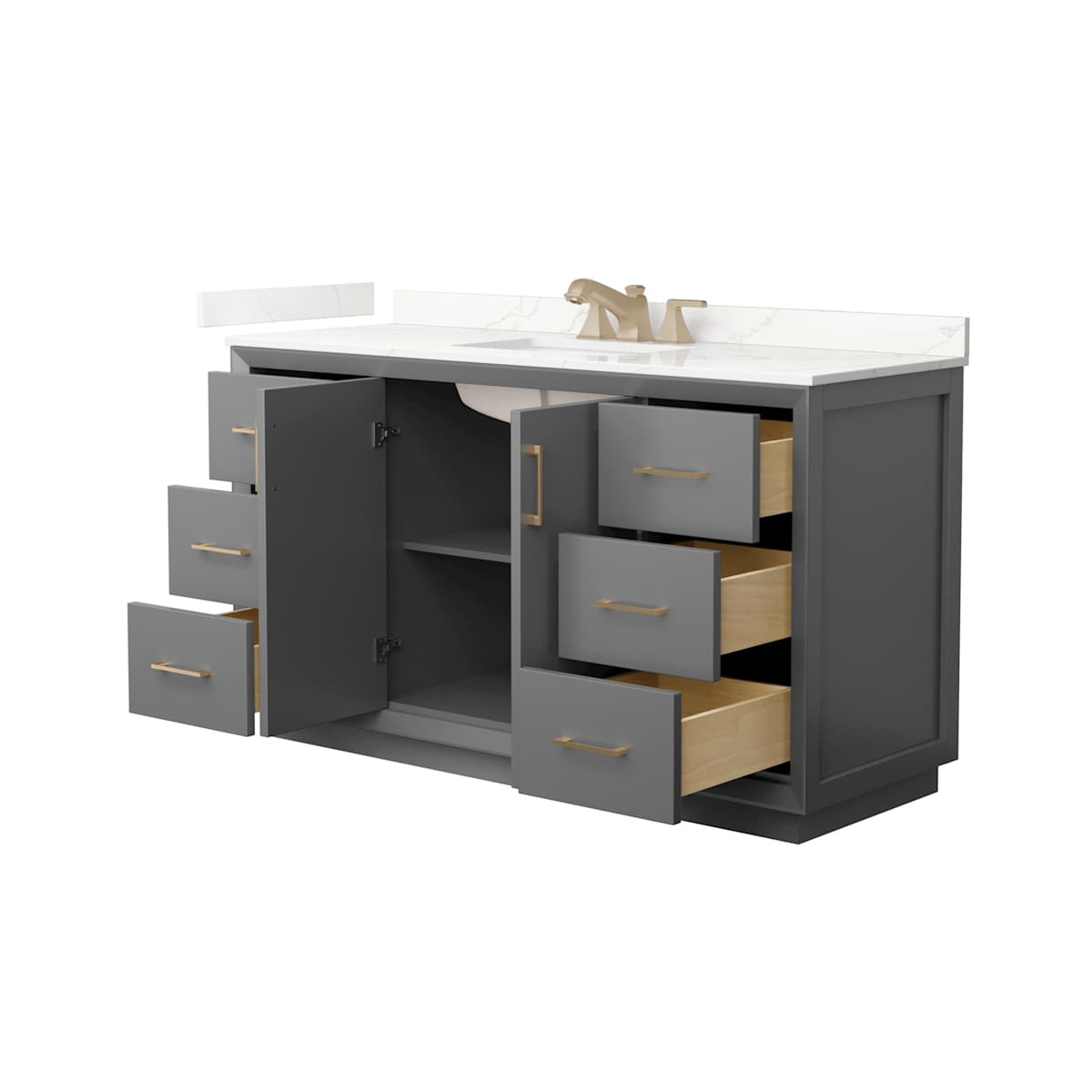 Strada 60" Free Standing Single Basin Vanity Set with Cabinet and Quartz Vanity Top - image 15