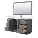 Strada 60" Free Standing Single Basin Vanity Set with Cabinet, Cultured Marble Vanity Top, and Framed Mirror - image 10