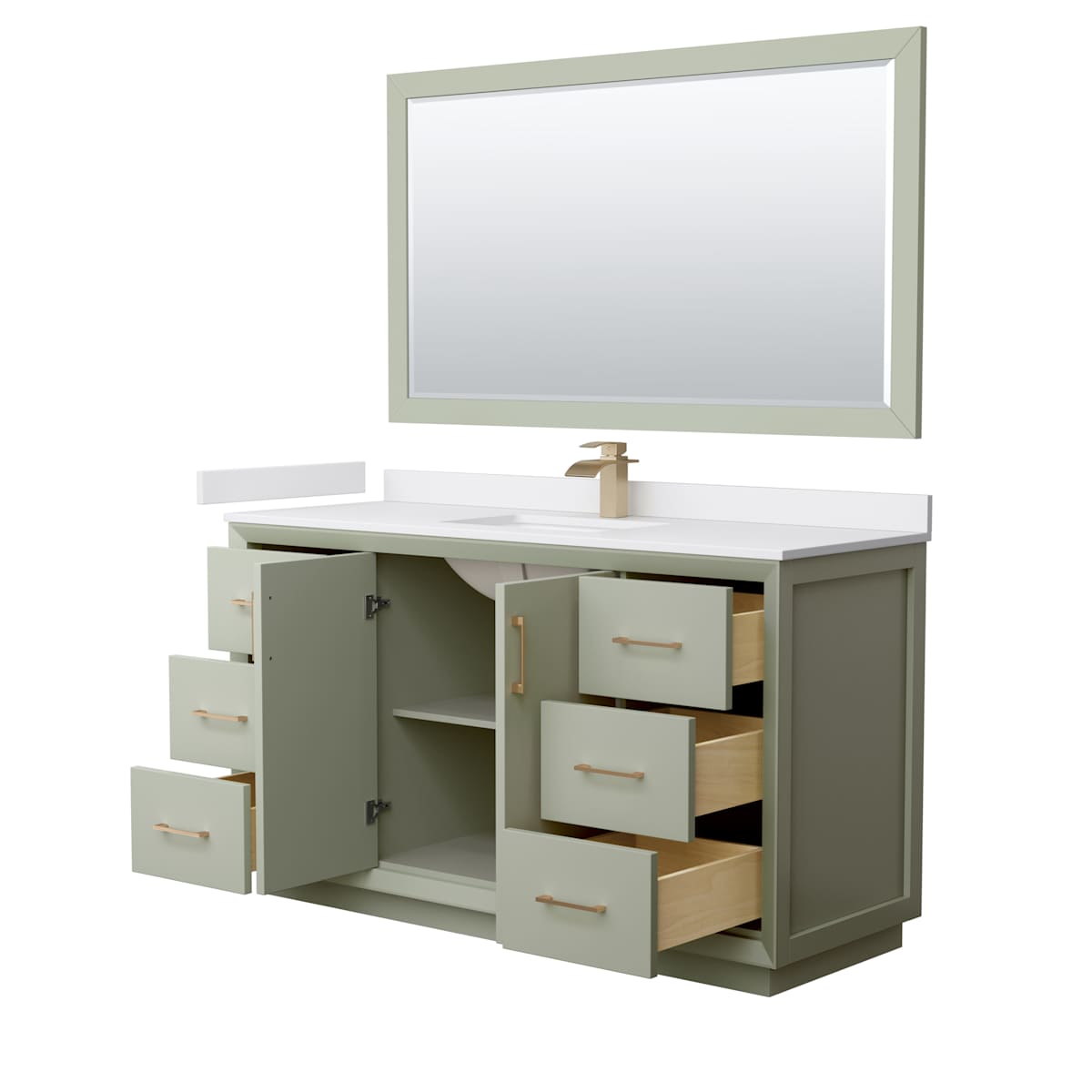 Strada 60" Free Standing Single Basin Vanity Set with Cabinet, Cultured Marble Vanity Top, and Framed Mirror - image 16
