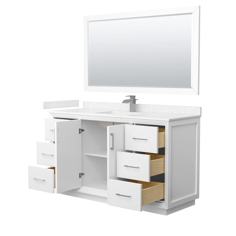 Strada 60" Free Standing Single Basin Vanity Set with Cabinet, Cultured Marble Vanity Top, and Framed Mirror - image 17