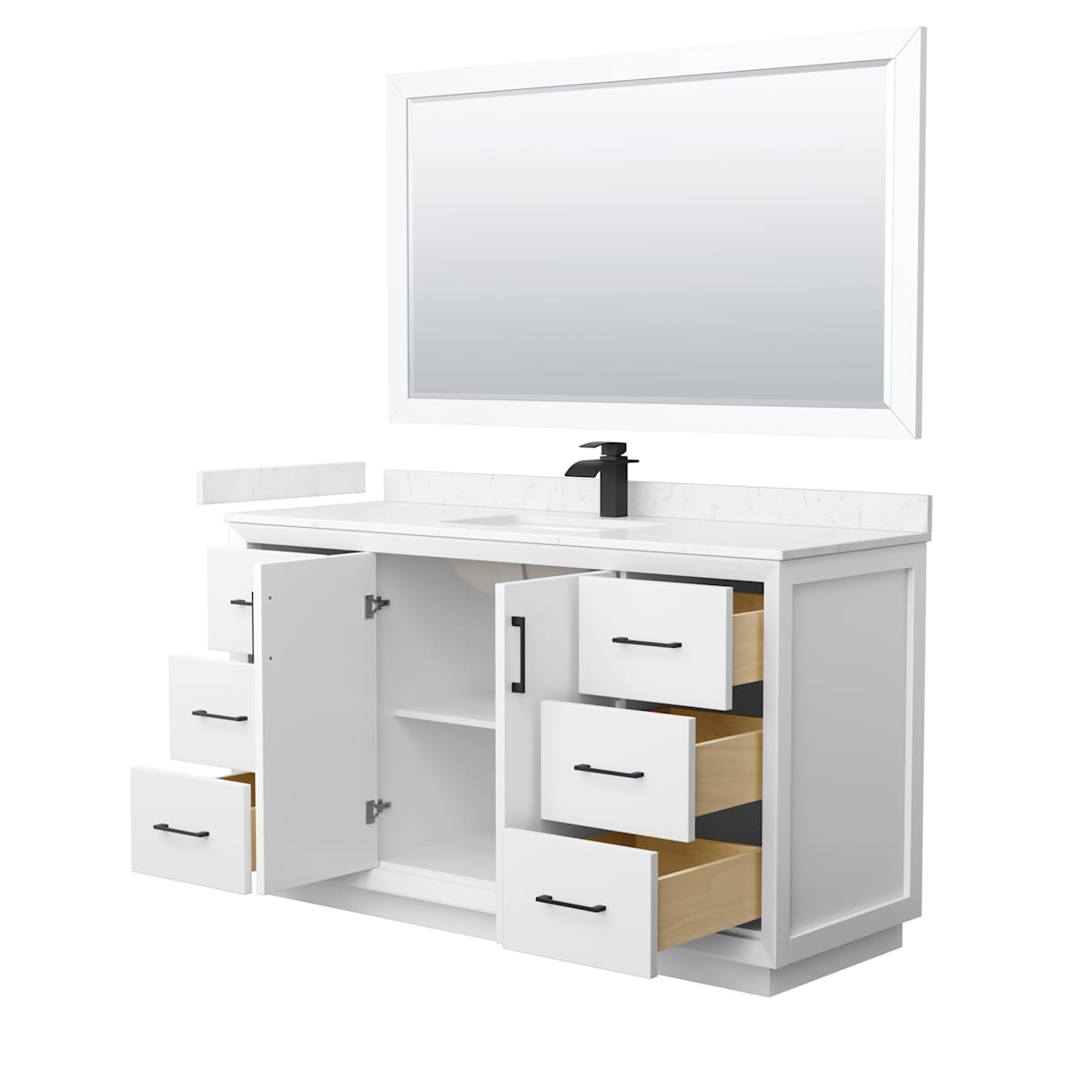 Strada 60" Free Standing Single Basin Vanity Set with Cabinet, Cultured Marble Vanity Top, and Framed Mirror - image 19