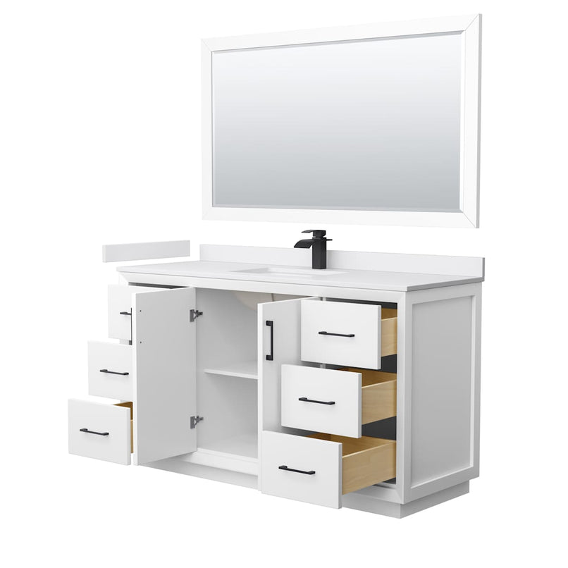 Strada 60" Free Standing Single Basin Vanity Set with Cabinet, Cultured Marble Vanity Top, and Framed Mirror - image 20