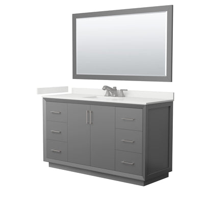 Strada 60" Free Standing Single Basin Vanity Set with Cabinet, Quartz Vanity Top, and Framed Mirror - image 1