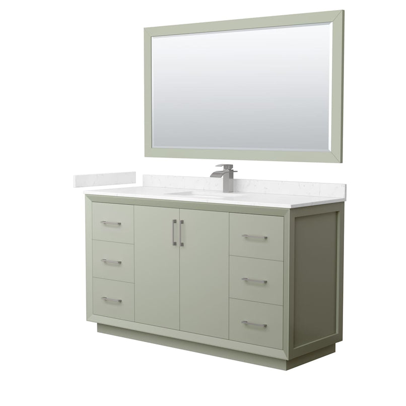 Strada 60" Free Standing Single Basin Vanity Set with Cabinet, Cultured Marble Vanity Top, and Framed Mirror - image 1
