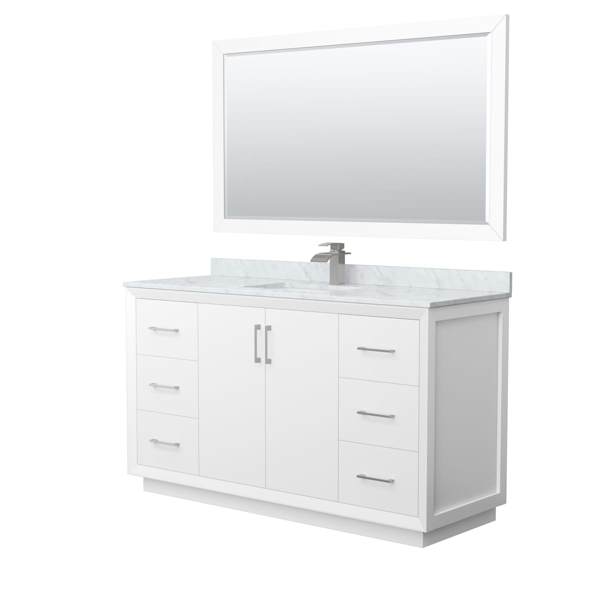 Strada 60" Free Standing Single Basin Vanity Set with Cabinet, Marble Vanity Top, and Framed Mirror
