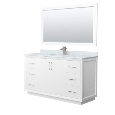 Strada 60" Free Standing Single Basin Vanity Set with Cabinet, Marble Vanity Top, and Framed Mirror - image 1