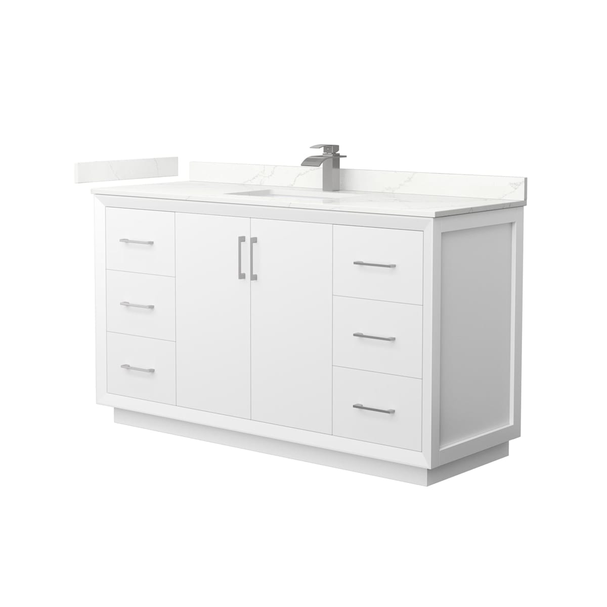 Strada 60" Free Standing Single Basin Vanity Set with Cabinet and Quartz Vanity Top