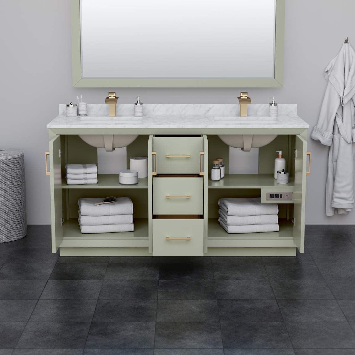 Strada 65" Double Free Standing Vanity Cabinet Only - Less Vanity Top - image 9