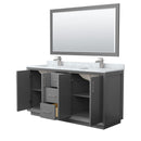 Strada 66" Free Standing Double Basin Vanity Set with Cabinet, Marble Vanity Top, and Framed Mirror - image 2