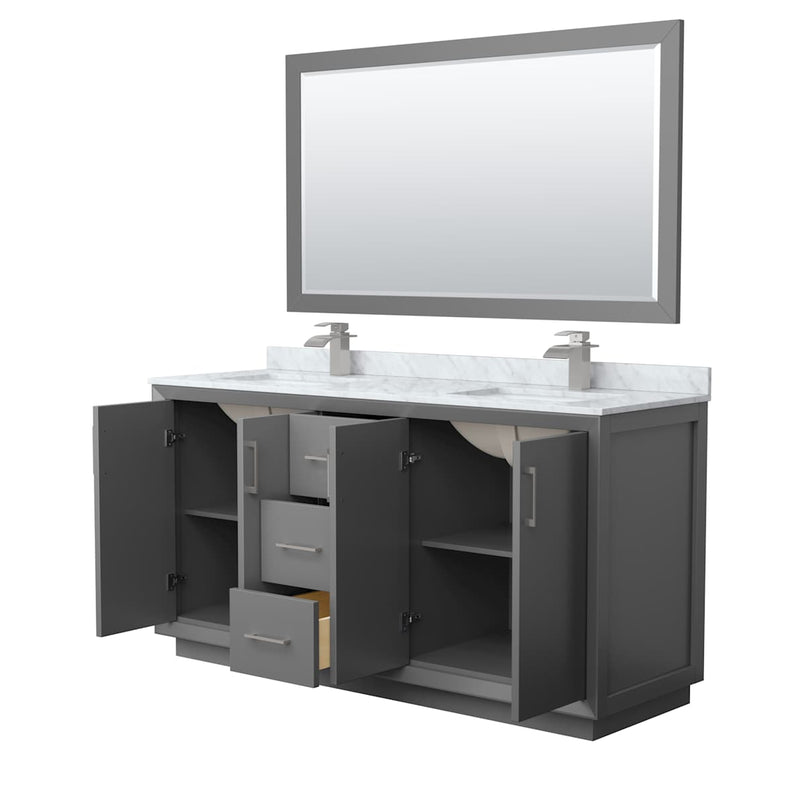 Strada 66" Free Standing Double Basin Vanity Set with Cabinet, Marble Vanity Top, and Framed Mirror - image 2