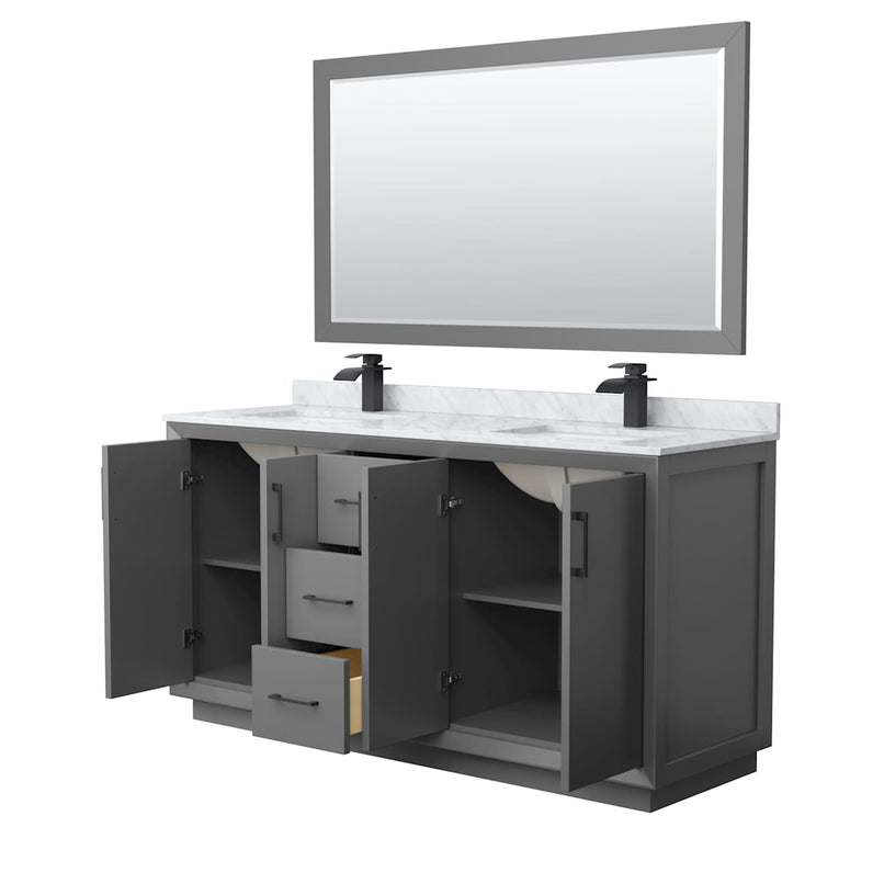 Strada 66" Free Standing Double Basin Vanity Set with Cabinet, Marble Vanity Top, and Framed Mirror - image 8