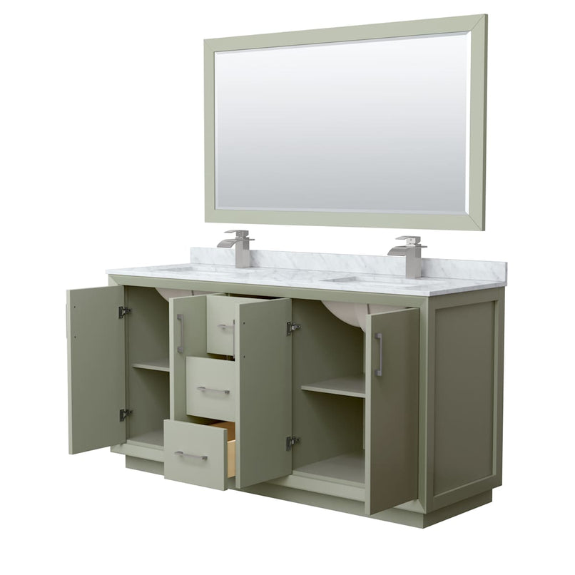 Strada 66" Free Standing Double Basin Vanity Set with Cabinet, Marble Vanity Top, and Framed Mirror - image 10