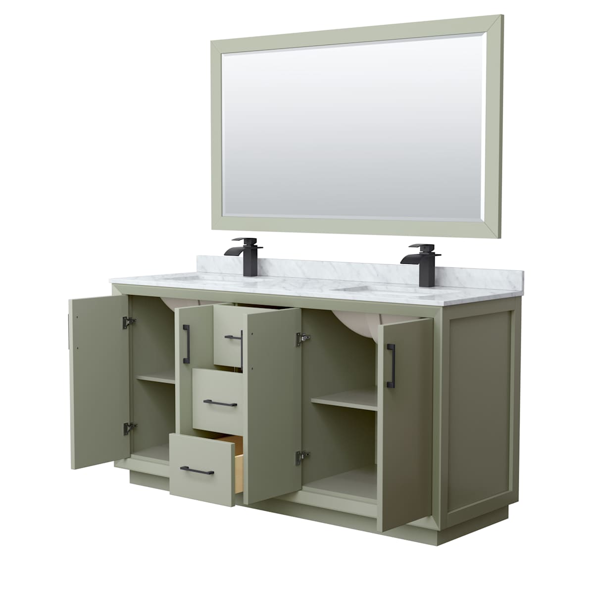 Strada 66" Free Standing Double Basin Vanity Set with Cabinet, Marble Vanity Top, and Framed Mirror