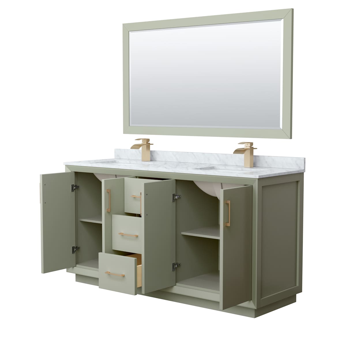 Strada 66" Free Standing Double Basin Vanity Set with Cabinet, Marble Vanity Top, and Framed Mirror - image 13
