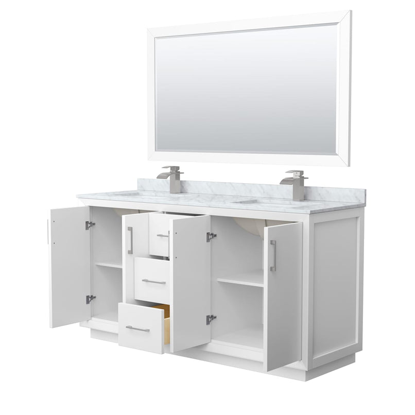 Strada 66" Free Standing Double Basin Vanity Set with Cabinet, Marble Vanity Top, and Framed Mirror - image 14