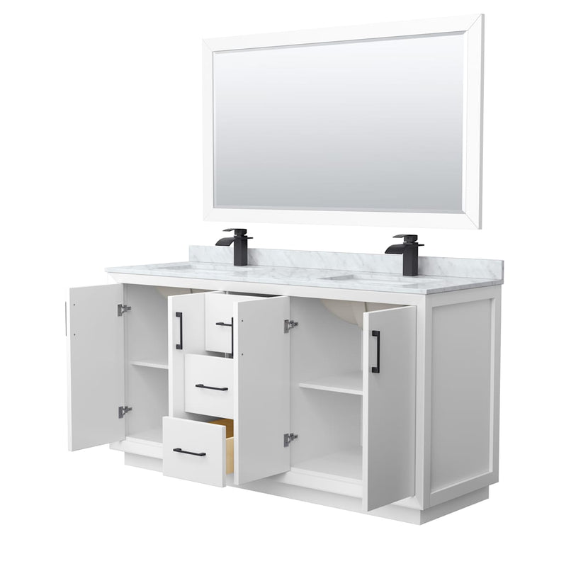 Strada 66" Free Standing Double Basin Vanity Set with Cabinet, Marble Vanity Top, and Framed Mirror - image 16