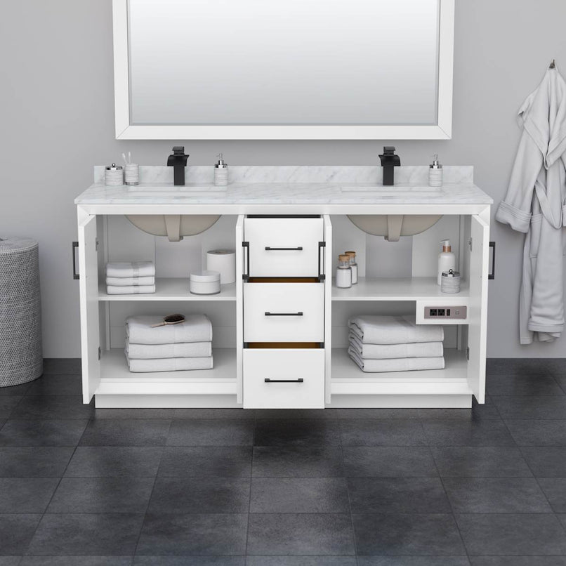 Strada 66" Free Standing Double Basin Vanity Set with Cabinet and Marble Vanity Top - image 3