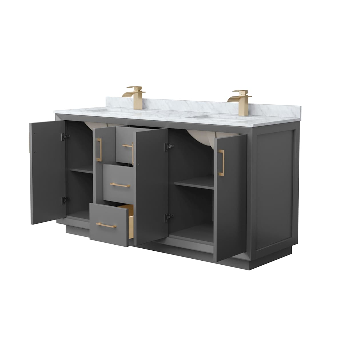 Strada 66" Free Standing Double Basin Vanity Set with Cabinet and Marble Vanity Top