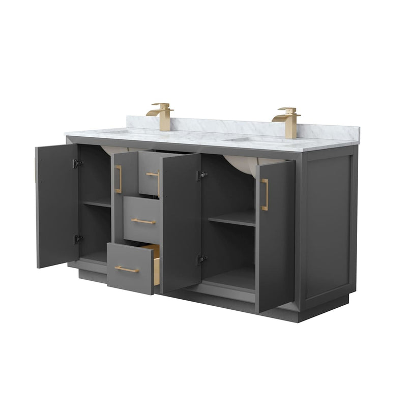 Strada 66" Free Standing Double Basin Vanity Set with Cabinet and Marble Vanity Top - image 8