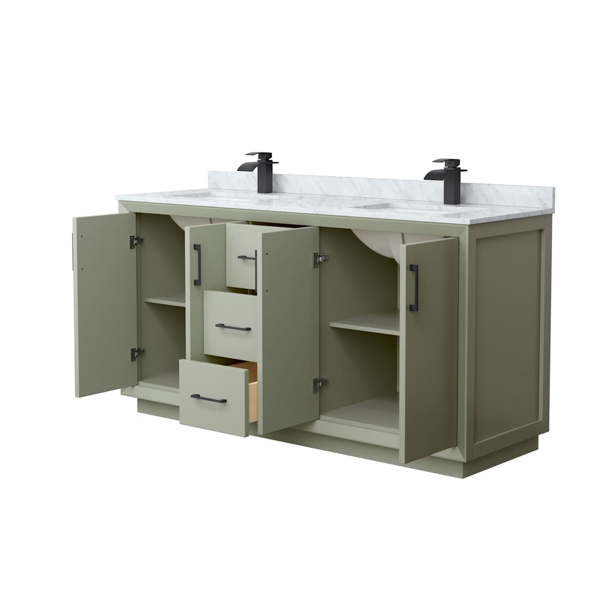Strada 66" Free Standing Double Basin Vanity Set with Cabinet and Marble Vanity Top