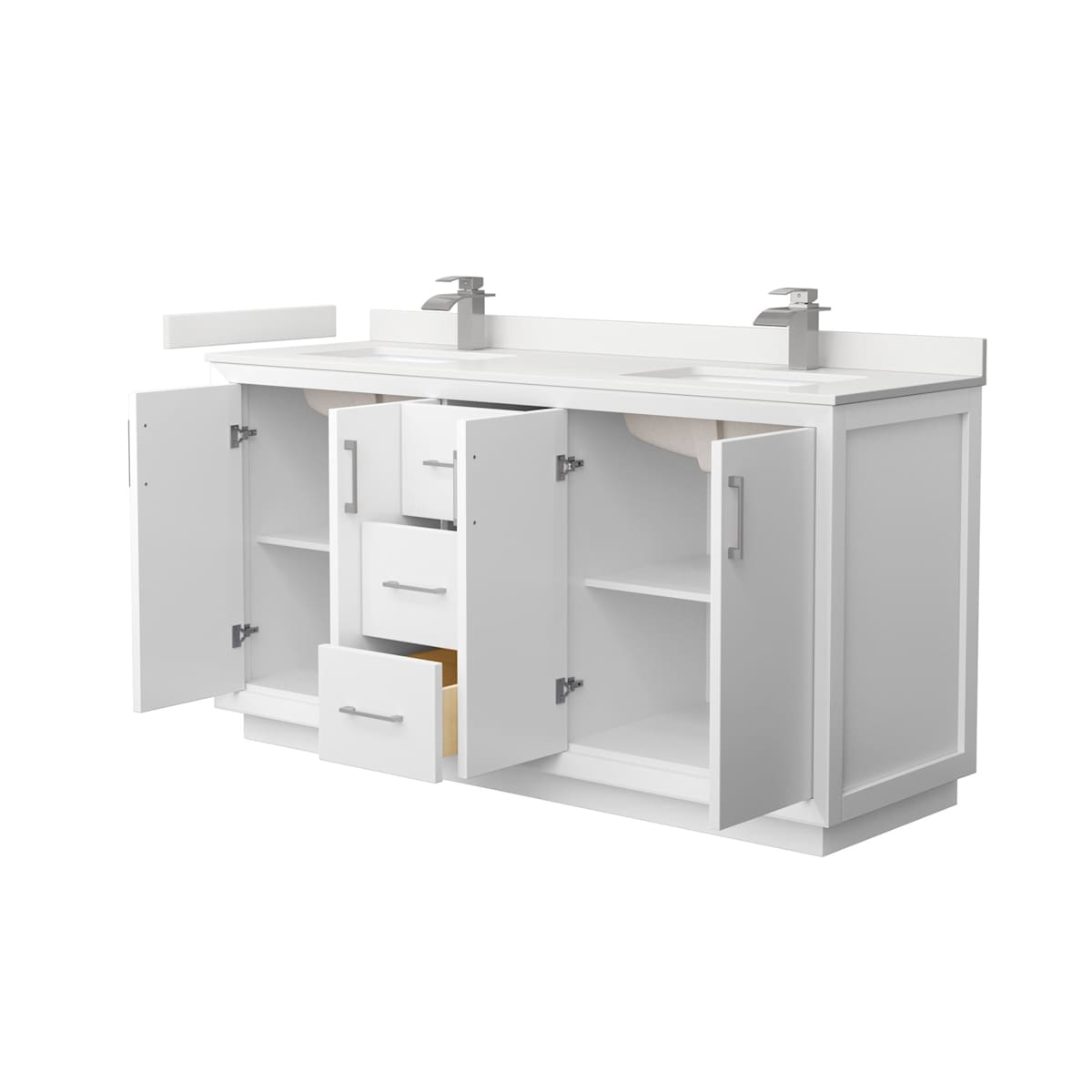 Strada 66" Free Standing Double Basin Vanity Set with Cabinet and Quartz Vanity Top