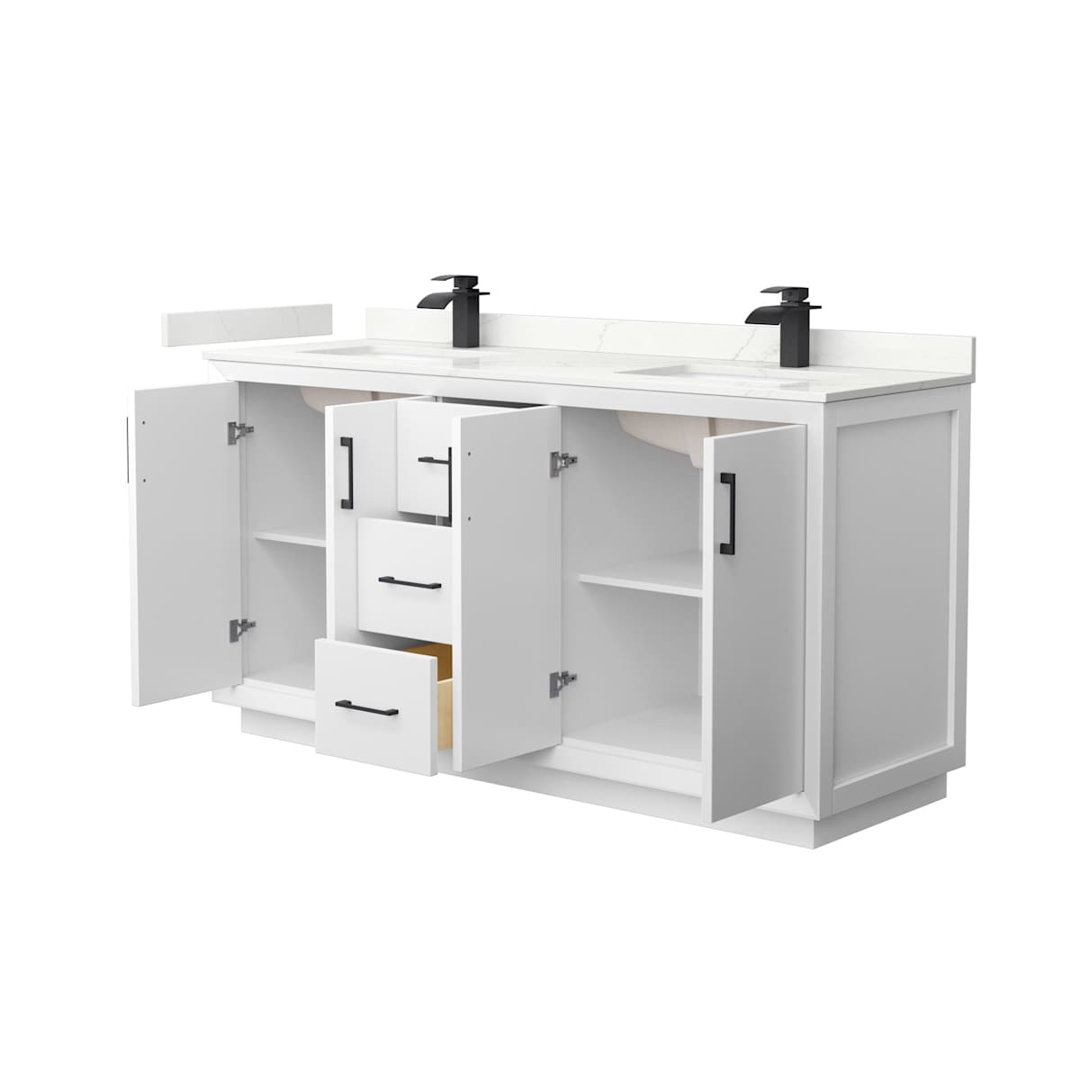 Strada 66" Free Standing Double Basin Vanity Set with Cabinet and Quartz Vanity Top