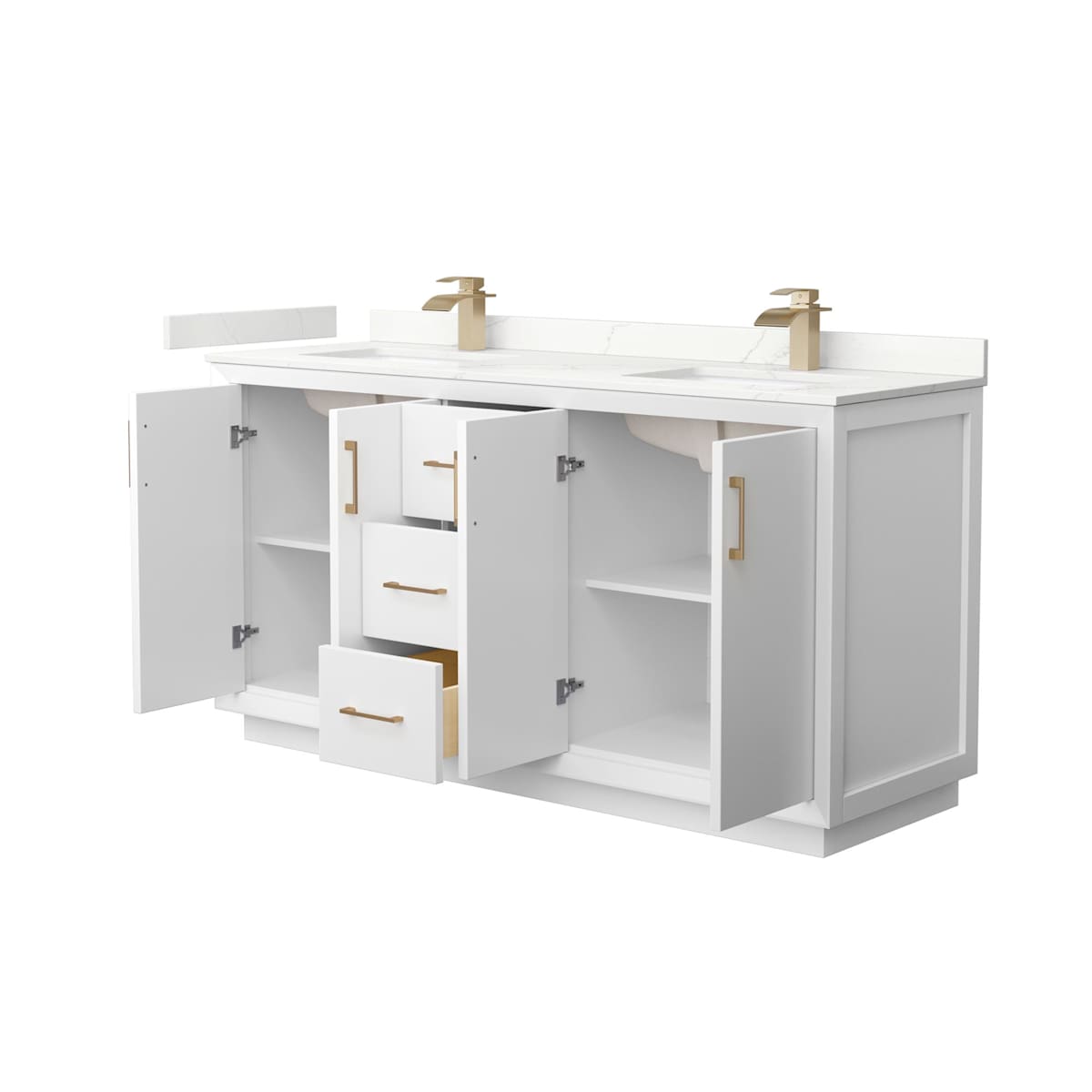 Strada 66" Free Standing Double Basin Vanity Set with Cabinet and Quartz Vanity Top