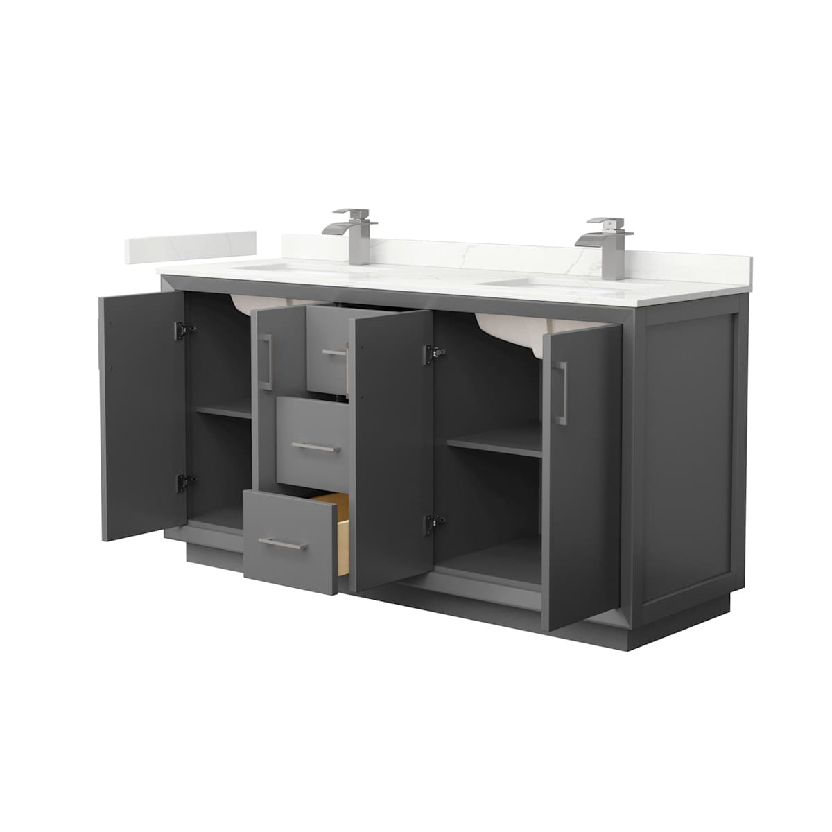 Strada 66" Free Standing Double Basin Vanity Set with Cabinet and Quartz Vanity Top