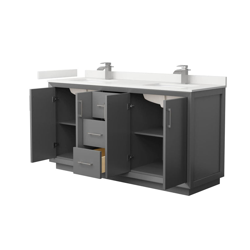 Strada 66" Free Standing Double Basin Vanity Set with Cabinet and Quartz Vanity Top - image 14