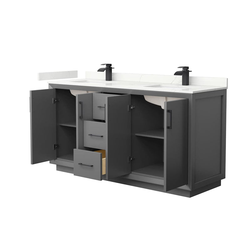 Strada 66" Free Standing Double Basin Vanity Set with Cabinet and Quartz Vanity Top - image 15