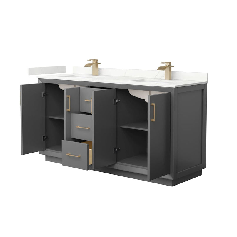 Strada 66" Free Standing Double Basin Vanity Set with Cabinet and Quartz Vanity Top - image 17