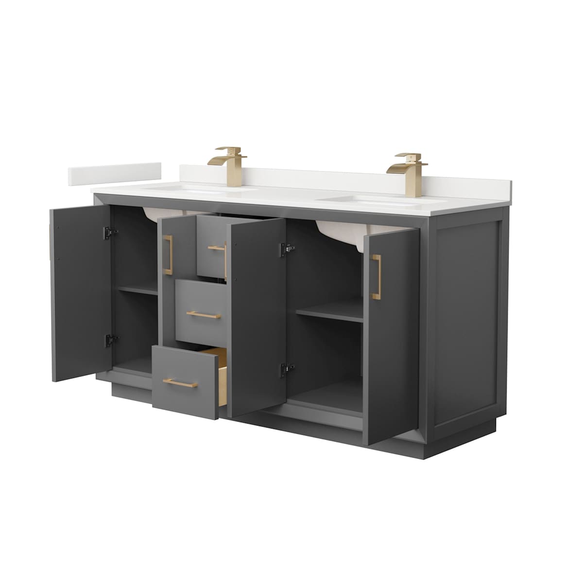 Strada 66" Free Standing Double Basin Vanity Set with Cabinet and Quartz Vanity Top - image 18