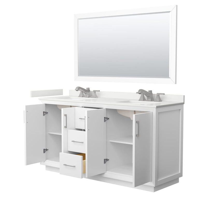 Strada 66" Free Standing Double Basin Vanity Set with Cabinet, Quartz Vanity Top, and Framed Mirror - image 9
