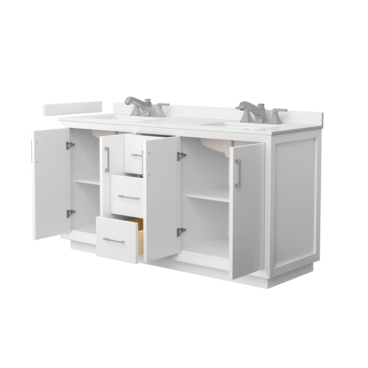 Strada 66" Free Standing Double Basin Vanity Set with Cabinet and Quartz Vanity Top - image 8
