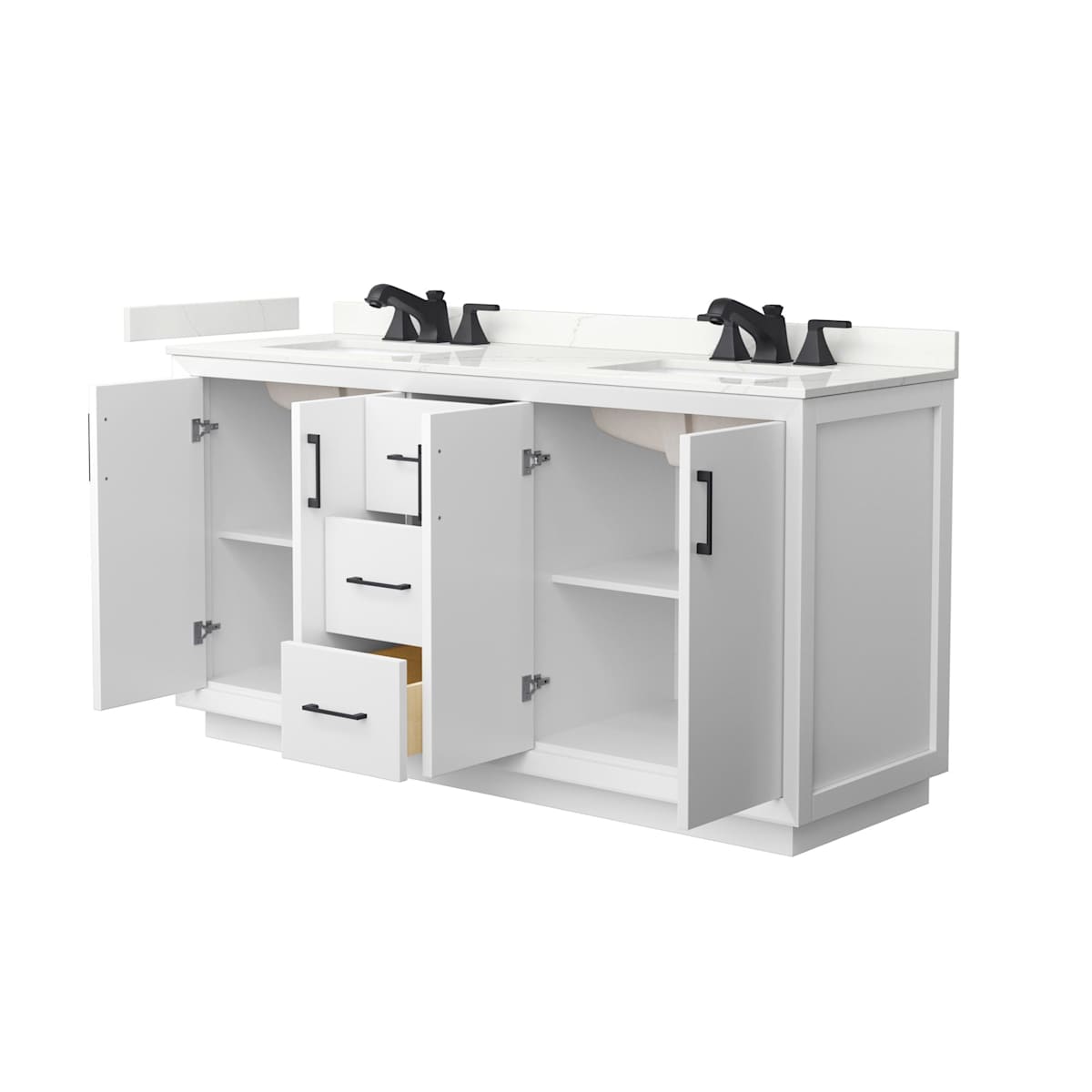 Strada 66" Free Standing Double Basin Vanity Set with Cabinet and Quartz Vanity Top