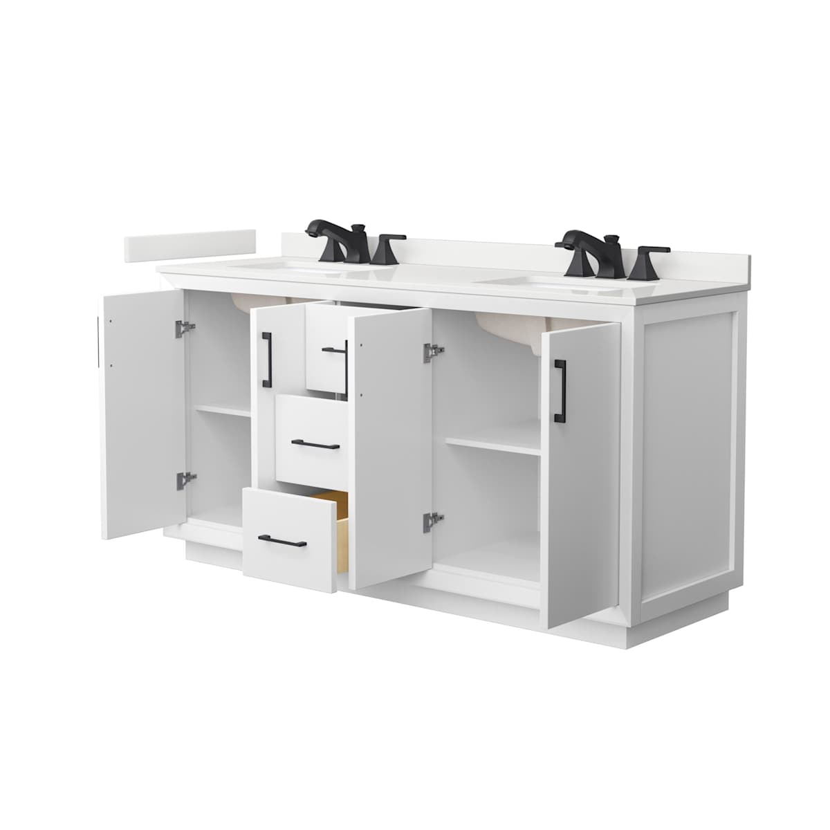 Strada 66" Free Standing Double Basin Vanity Set with Cabinet and Quartz Vanity Top