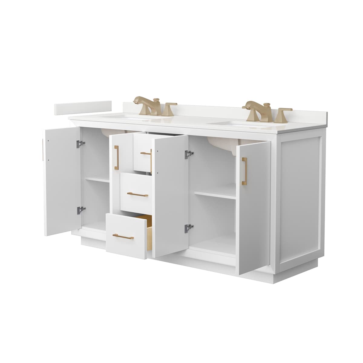 Strada 66" Free Standing Double Basin Vanity Set with Cabinet and Quartz Vanity Top