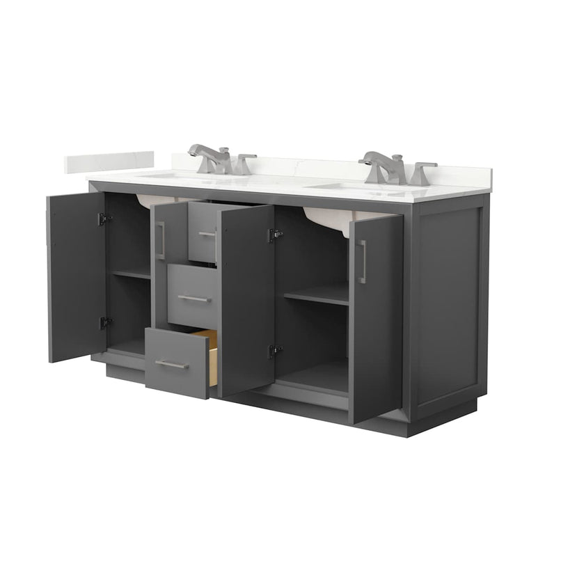 Strada 66" Free Standing Double Basin Vanity Set with Cabinet and Quartz Vanity Top - image 13