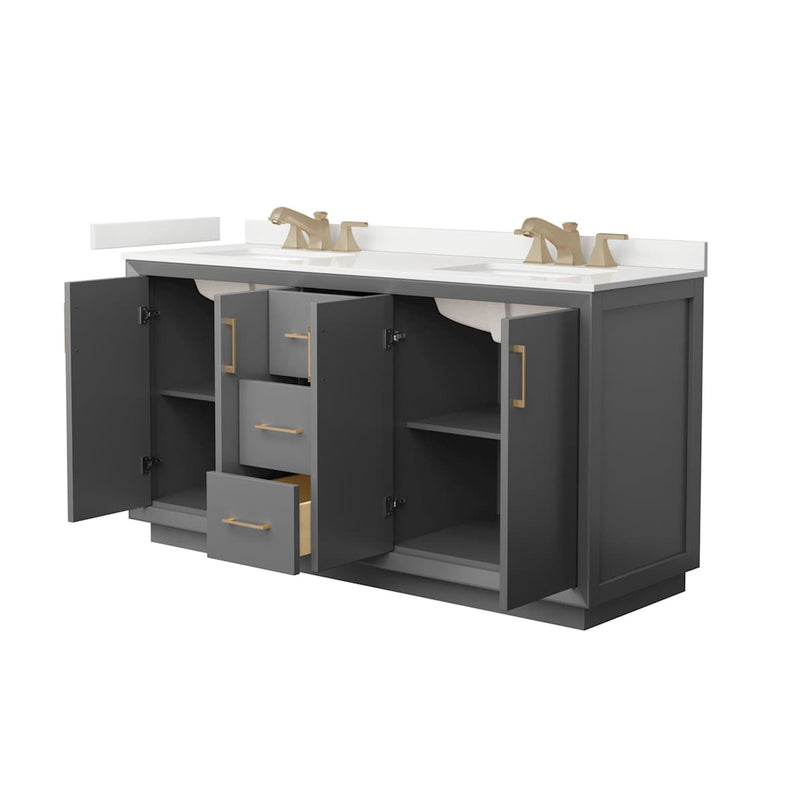 Strada 66" Free Standing Double Basin Vanity Set with Cabinet and Quartz Vanity Top - image 16