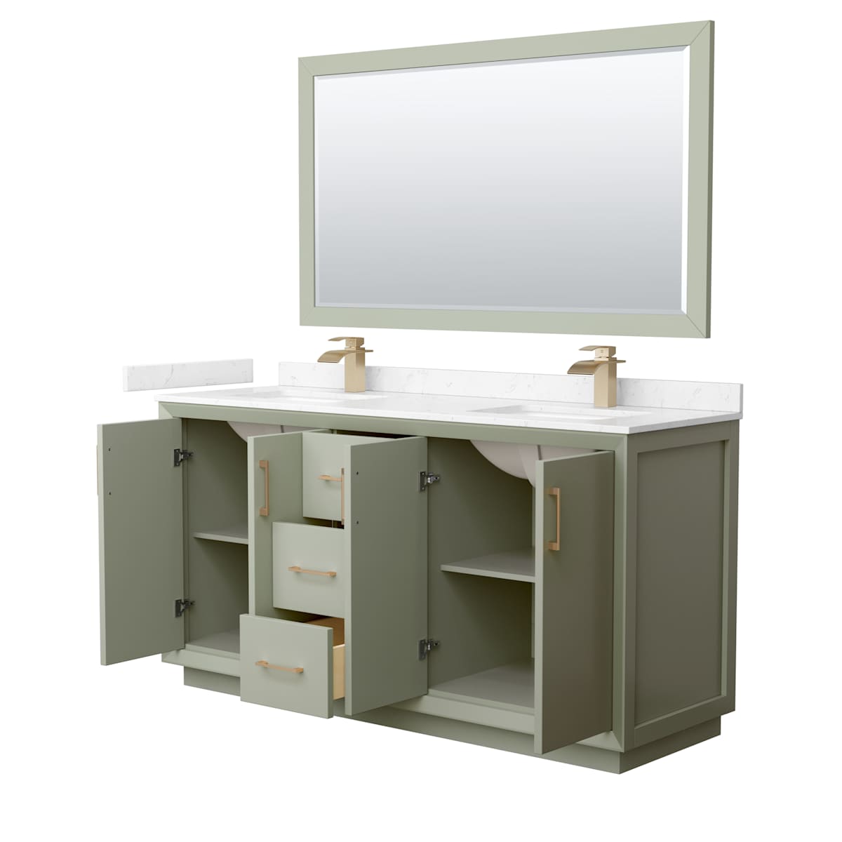 Strada 66" Free Standing Double Basin Vanity Set with Cabinet, Cultured Marble Vanity Top, and Framed Mirror - image 14