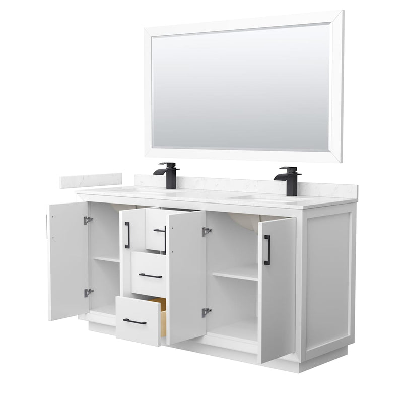 Strada 66" Free Standing Double Basin Vanity Set with Cabinet, Cultured Marble Vanity Top, and Framed Mirror - image 18