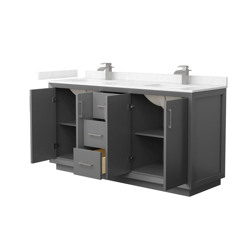 Strada 66" Free Standing Double Basin Vanity Set with Cabinet and Cultured Marble Vanity Top - image 2