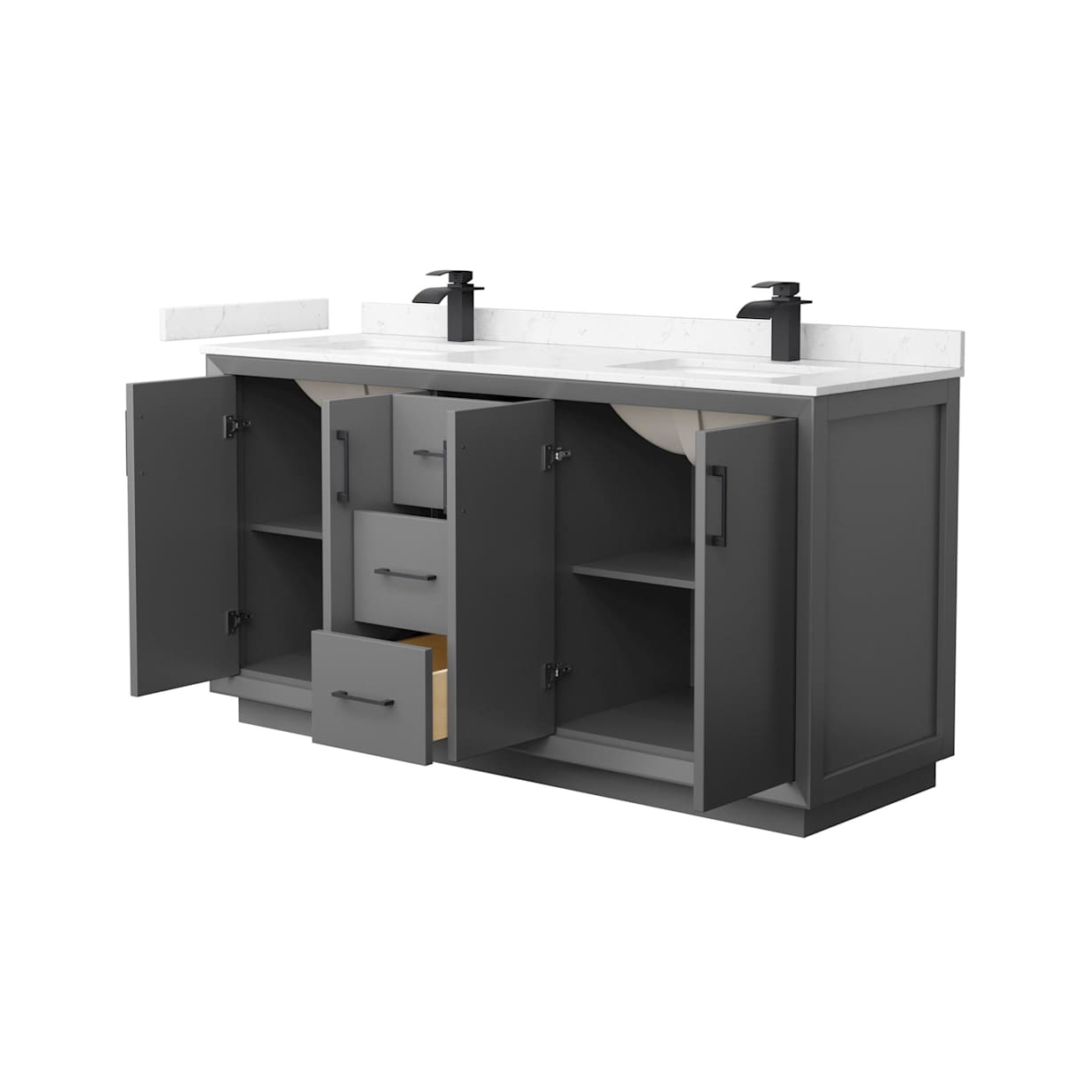 Strada 66" Free Standing Double Basin Vanity Set with Cabinet and Cultured Marble Vanity Top