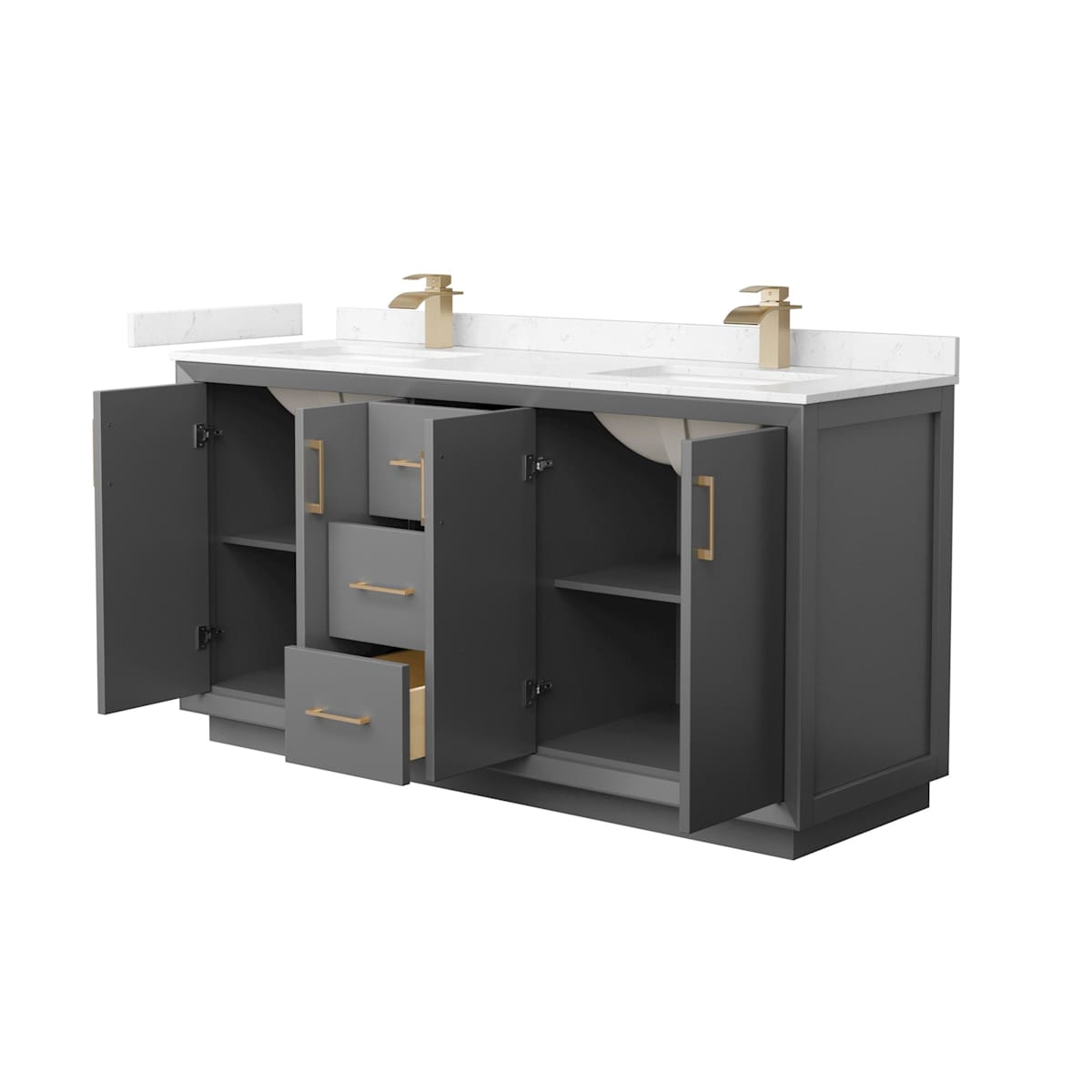Strada 66" Free Standing Double Basin Vanity Set with Cabinet and Cultured Marble Vanity Top