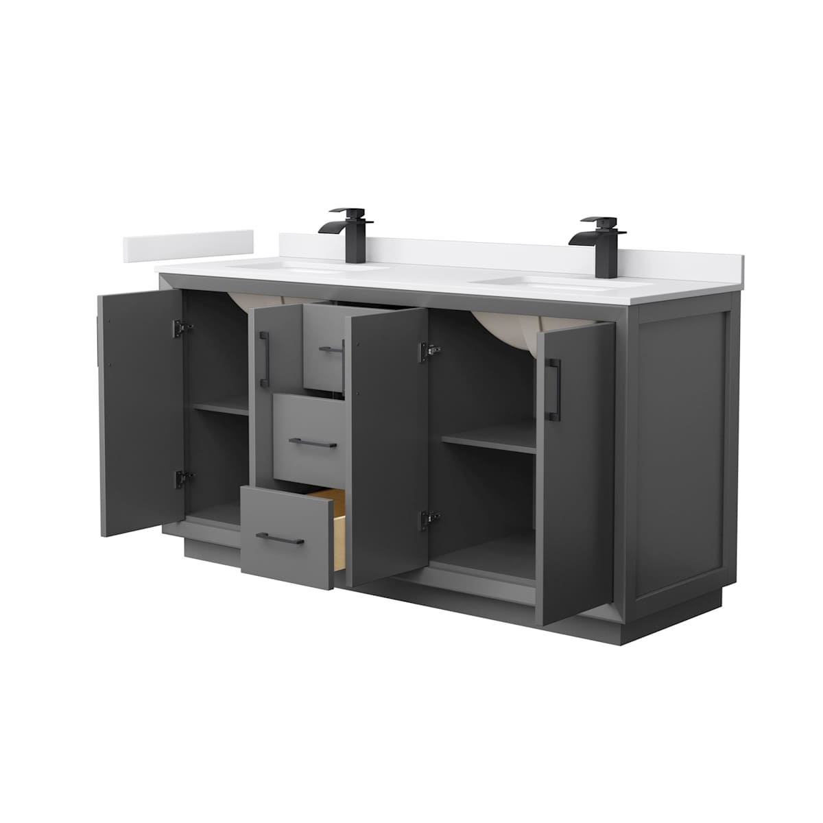 Strada 66" Free Standing Double Basin Vanity Set with Cabinet and Cultured Marble Vanity Top