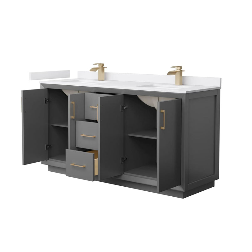 Strada 66" Free Standing Double Basin Vanity Set with Cabinet and Cultured Marble Vanity Top - image 11