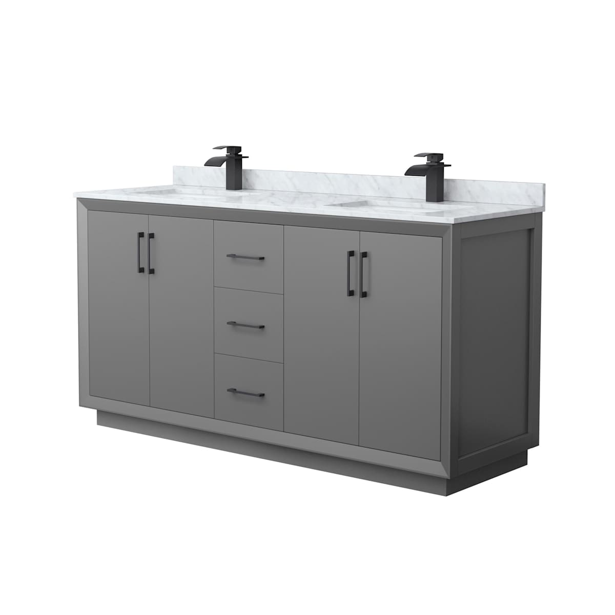 Strada 66" Free Standing Double Basin Vanity Set with Cabinet and Marble Vanity Top