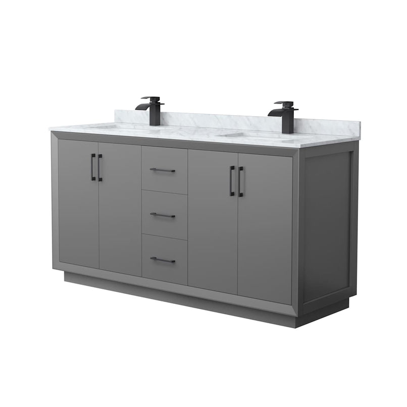 Strada 66" Free Standing Double Basin Vanity Set with Cabinet and Marble Vanity Top - image 1