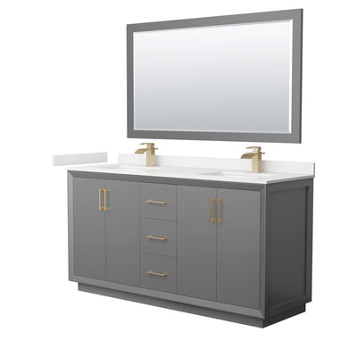 Strada 66" Free Standing Double Basin Vanity Set with Cabinet, Quartz Vanity Top, and Framed Mirror - image 1